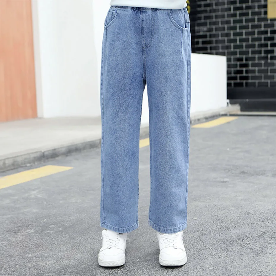 Джинсы для девочек однотонные джинсы повседневные стильные детские летняя