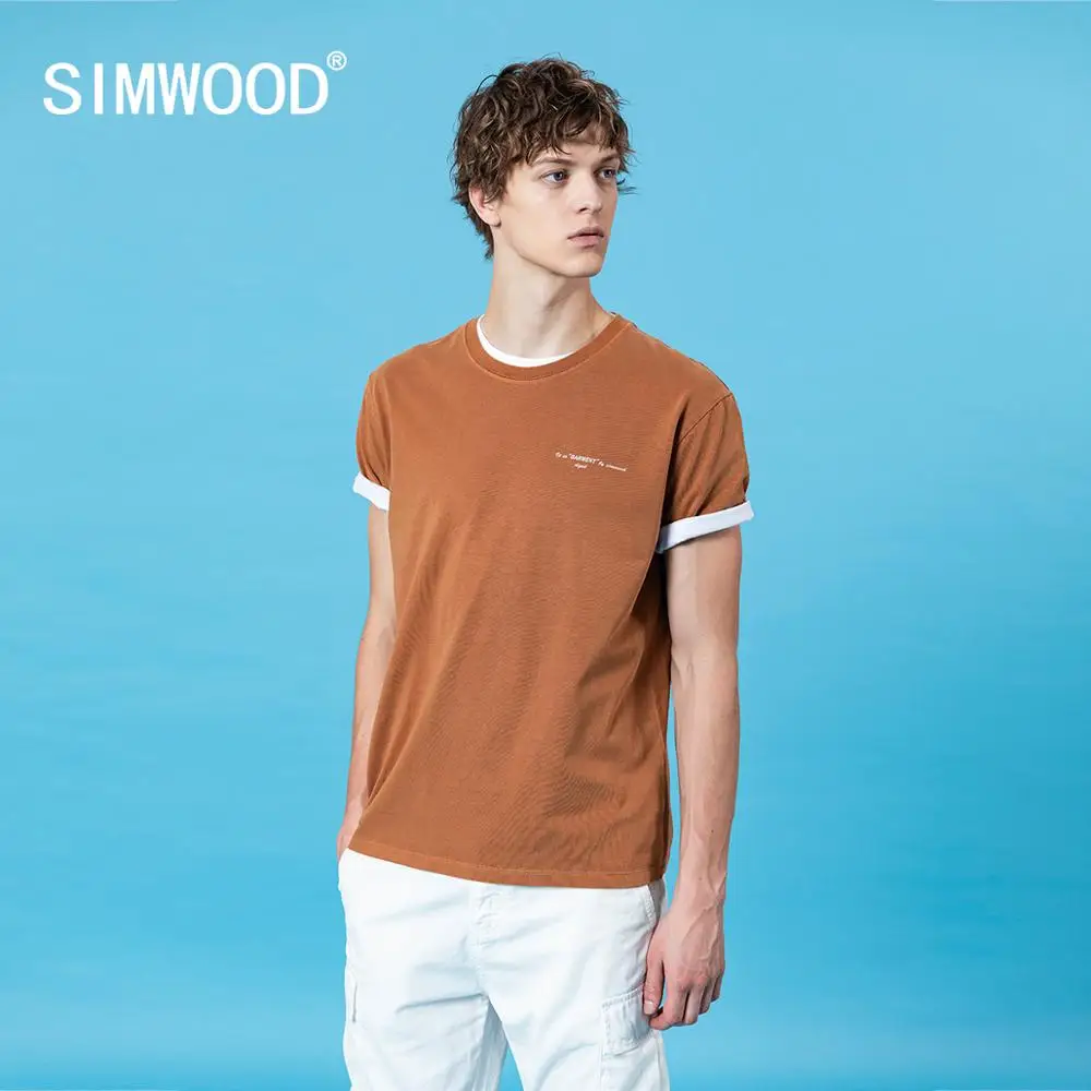 Футболка SIMWOOD SJ130431 Мужская окрашенная в виде букв винтажная тенниска из 100% хлопка