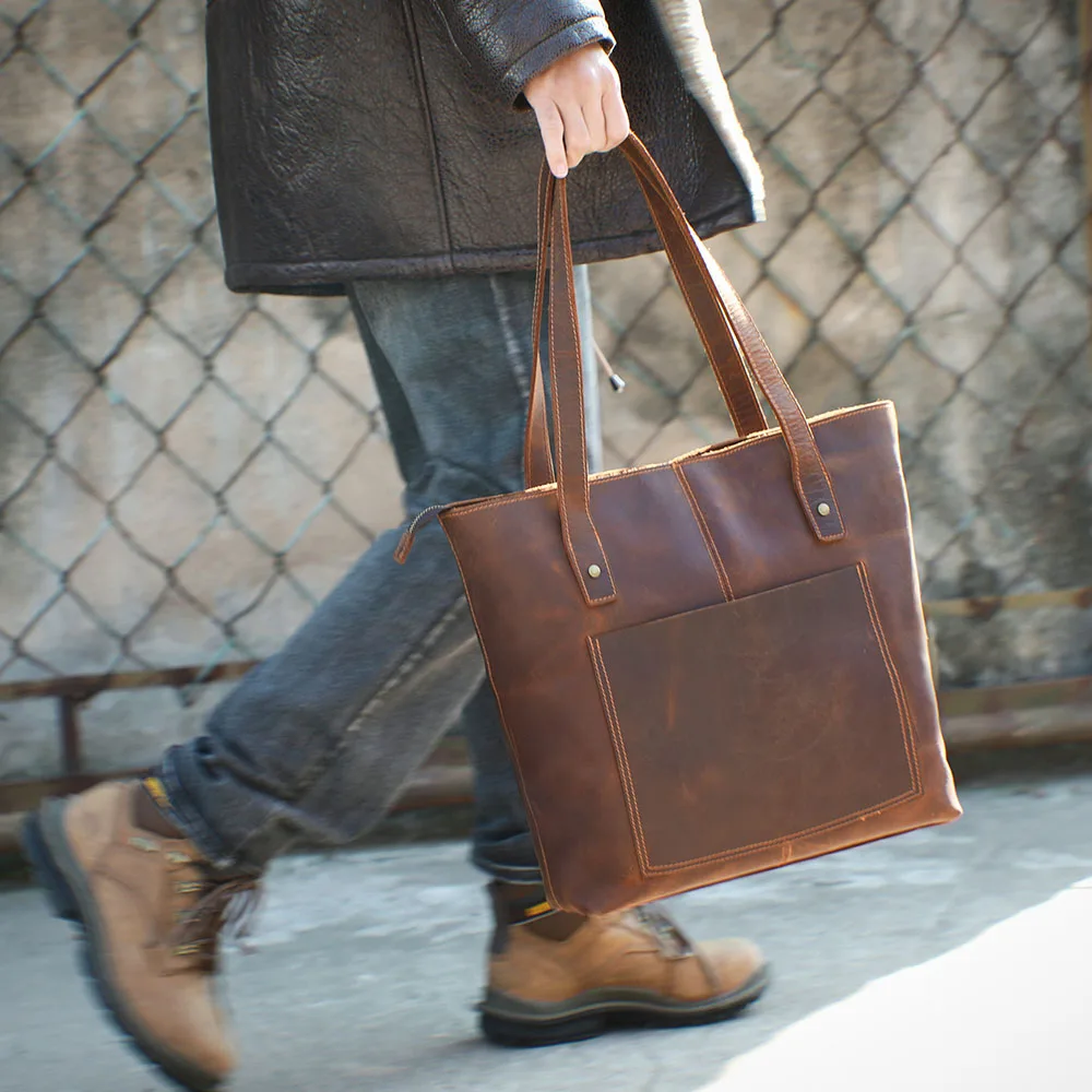 Coffee Leather Tote Bag | Aurora™