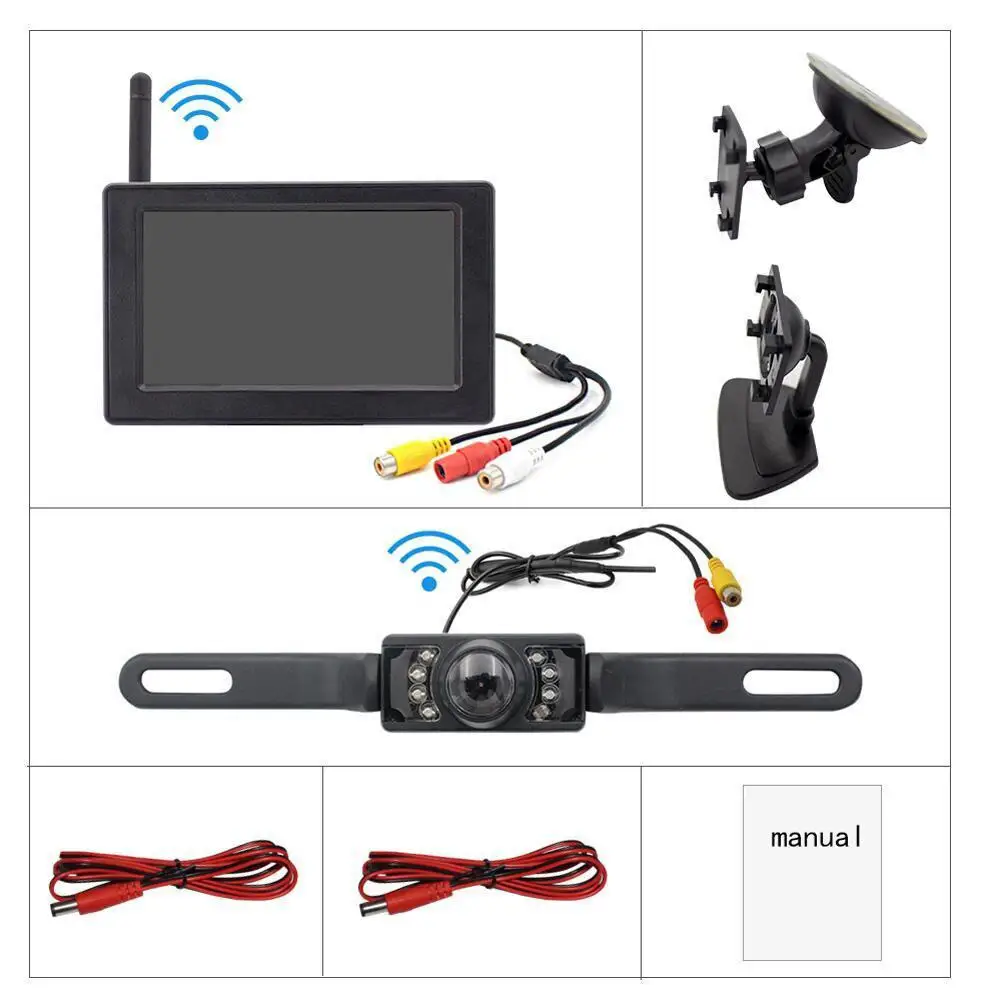 

4.3Inches 2.4G Wireless Rear Camera Parking Aid License Plate Frame Move Backward Image System Auto Wireless Parking Rear Camera