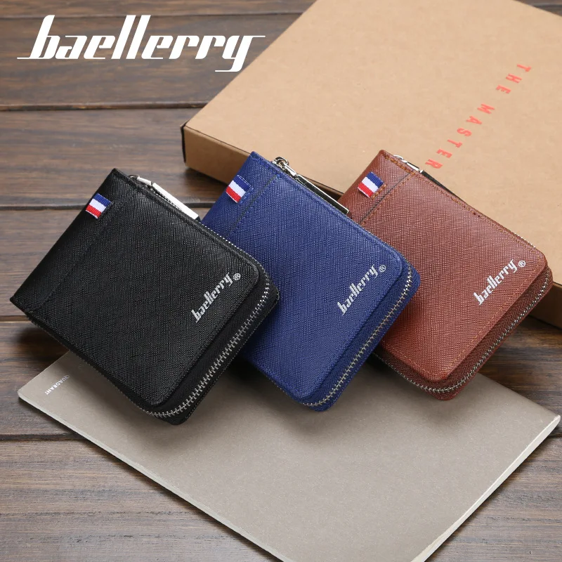 

Baellerry short Men wallets Credit Card Holder for male vintage mini zipper man purse with coin pocket