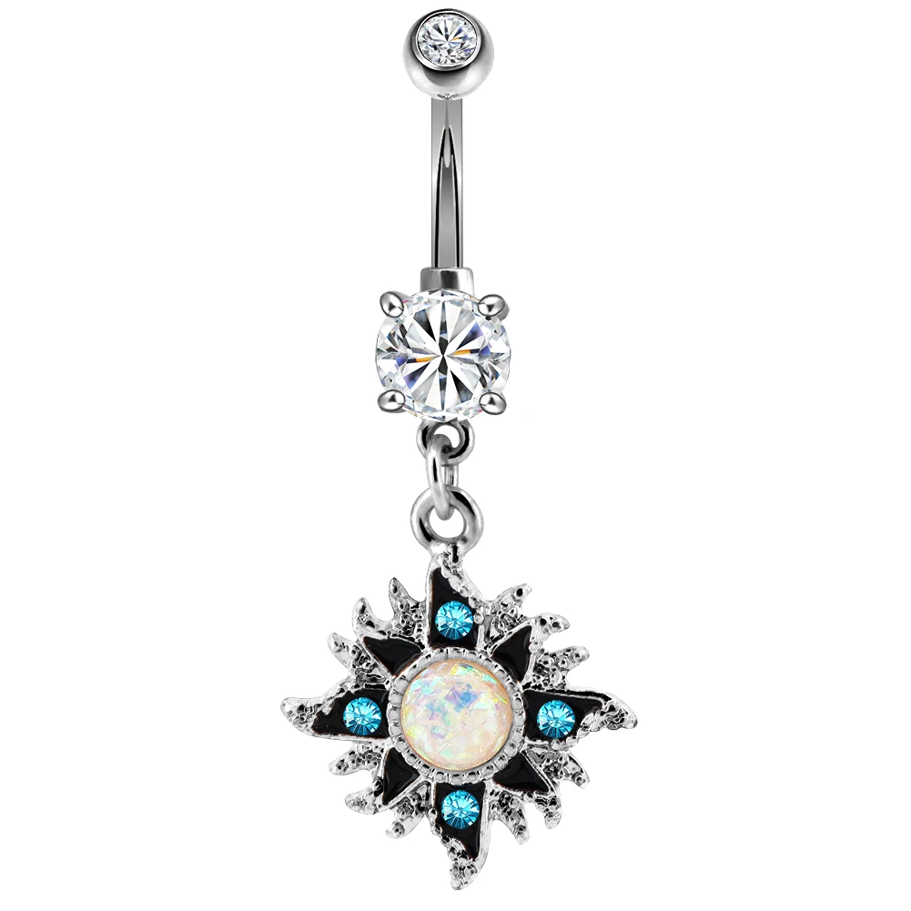 Женское кольцо на пупок с голубым кубическим цирконием висячее Ювелирное