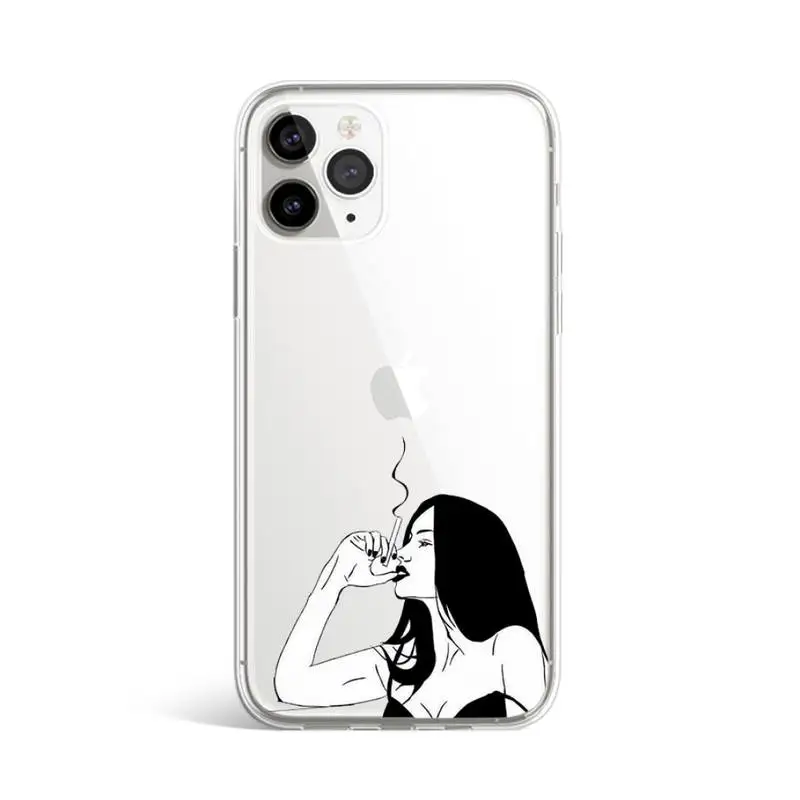 

Cool smoking heartbreaker girl Phone Case Transparent for iPhone 11 12 mini pro XS MAX 8 7 6 6S Plus X 5S SE 2020 XR