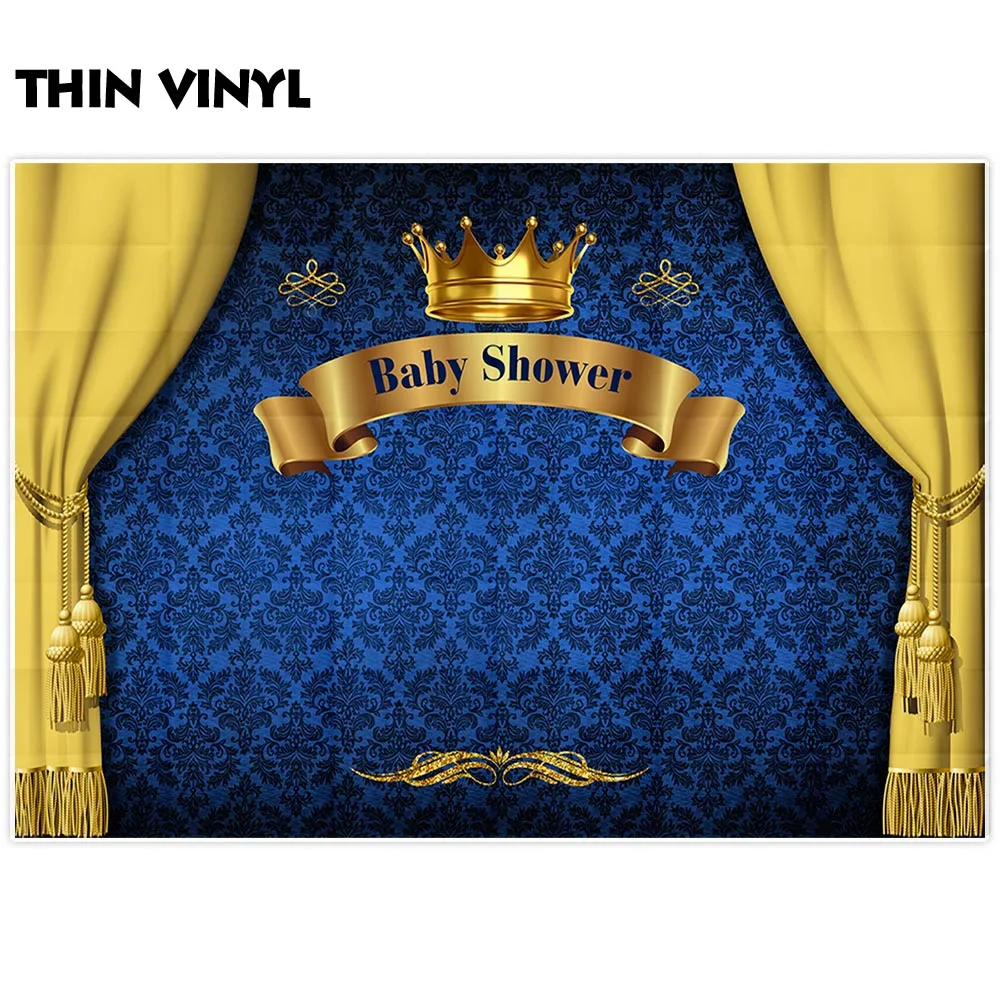 Фон для фотосъемки с изображением мальчика Funnytree Baby Shower Prince занавеска синей