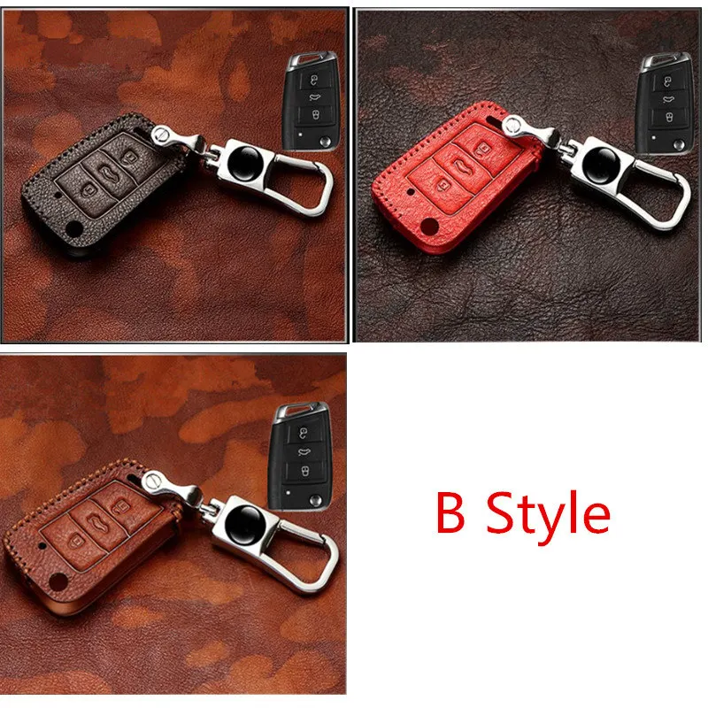 Чехол для автомобильного ключа из натуральной кожи V W Volkswagen Golf 4 5 6 Bora POLO Passat B5 B6 Skoda