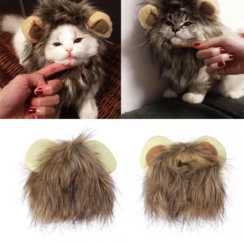 

Adjustable Pet Hat For Dogs Cats Emulation Lion Hair Mane Ears Head Cap Scarf Pet Christmas Halloween Party Festival Costume