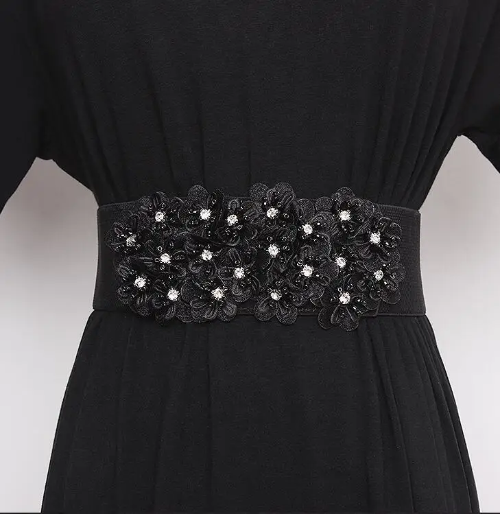 Женское подиумное платье модные эластичные пояса с блестками и цветами