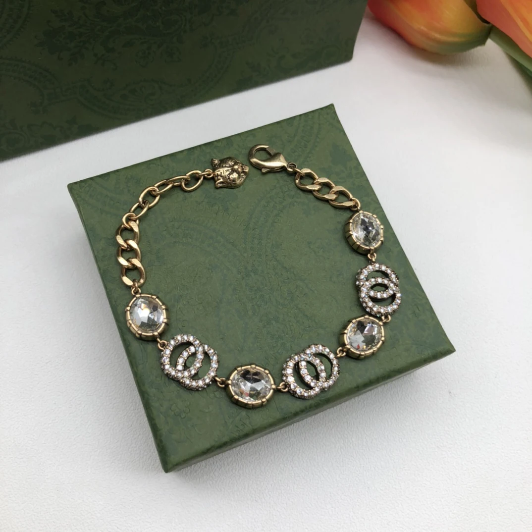 

Acquire women luxury 925 Silver tiger round zircon bracelet original letter G brand jewelry logo Christmas holiday couple gift