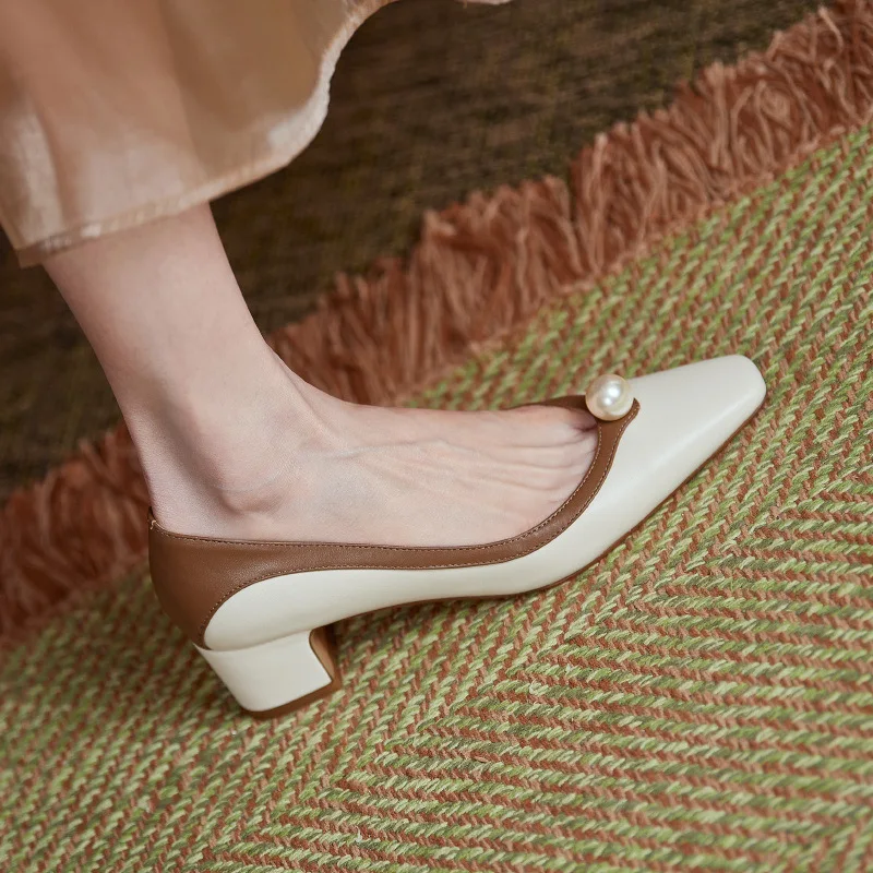 

Shoes Shallow Mouth Gold Heels Brief Pumps Square Toe Slip On Sandals Ladies Pointed Wedge 2021 Lace-Up Spring Sweet 3cm Slip-O