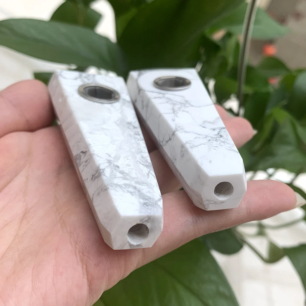 Курительная трубка Howlite из натурального кварца с кристаллами + ситечко кварцевый
