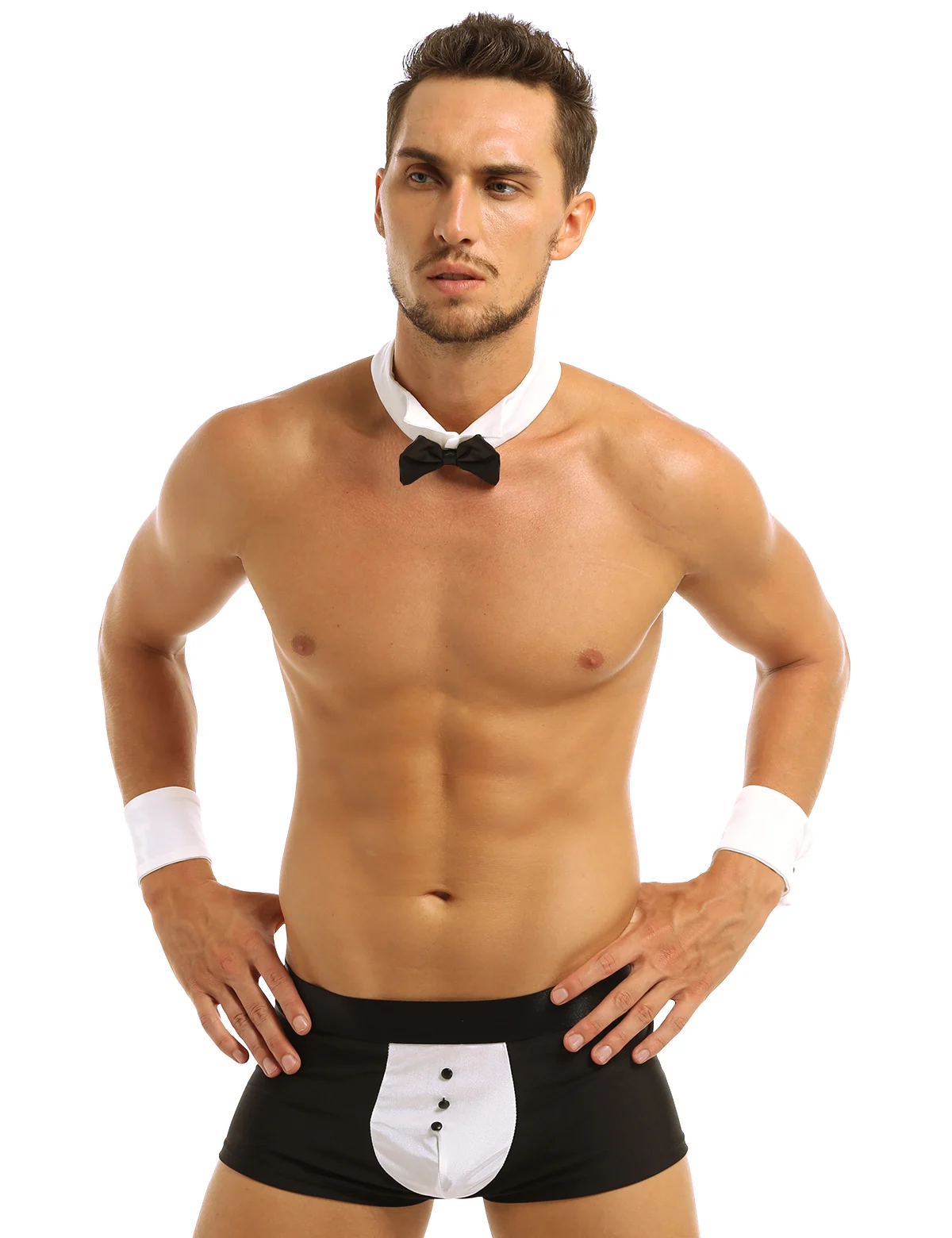 Мужское нижнее белье Butler, костюм Официанта, смокинг, шорты-боксеры, нижнее белье с галстуком-бабочкой, браслеты, Сексуальные вечерние костюмы для ночного клуба