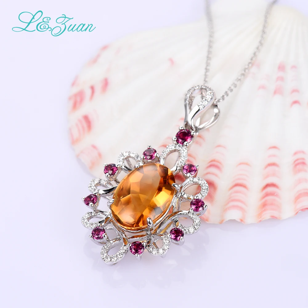 Женская цепочка из серебра 925 пробы с натуральным Цитрином | Украшения и