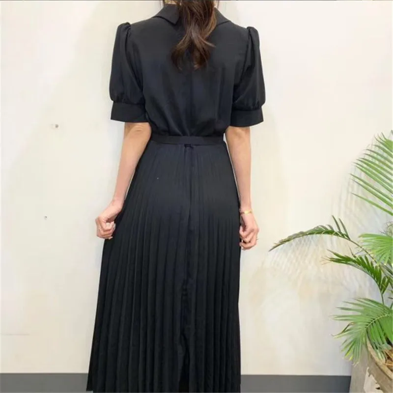 

Autumn new style temperament ladies thin dress 2020 fashion retro elegant high waist short sleeve dress