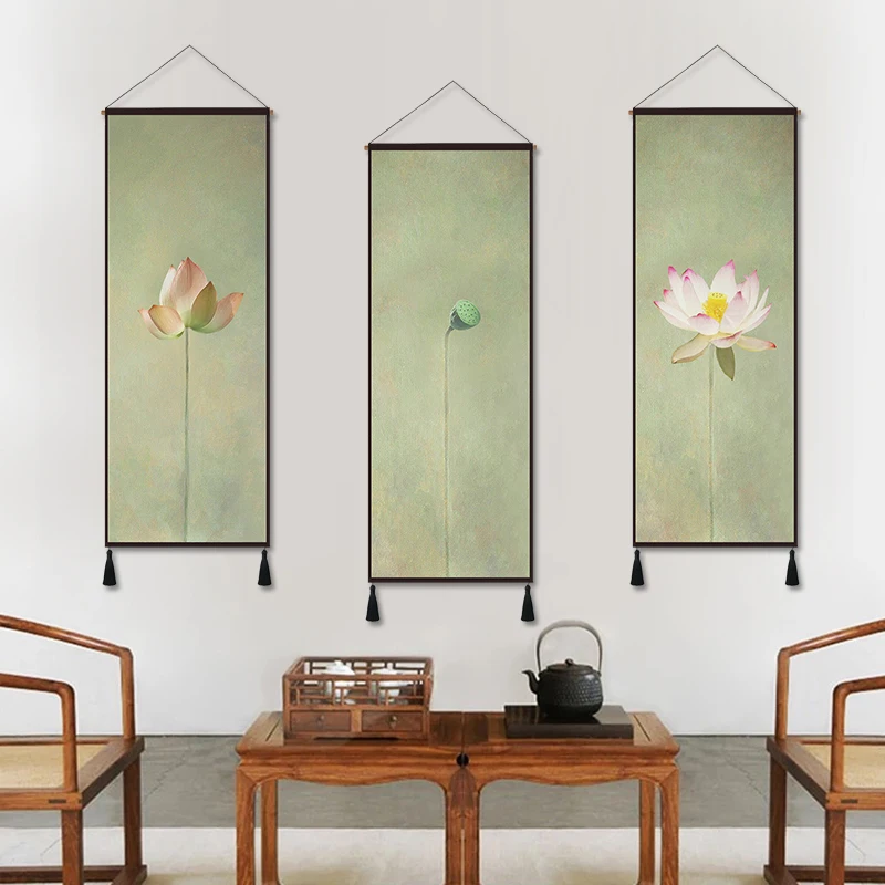 New Chinese Living Room Decorative Painting Lotus Tapestry Background Wall Hanging Cloth | Дом и сад