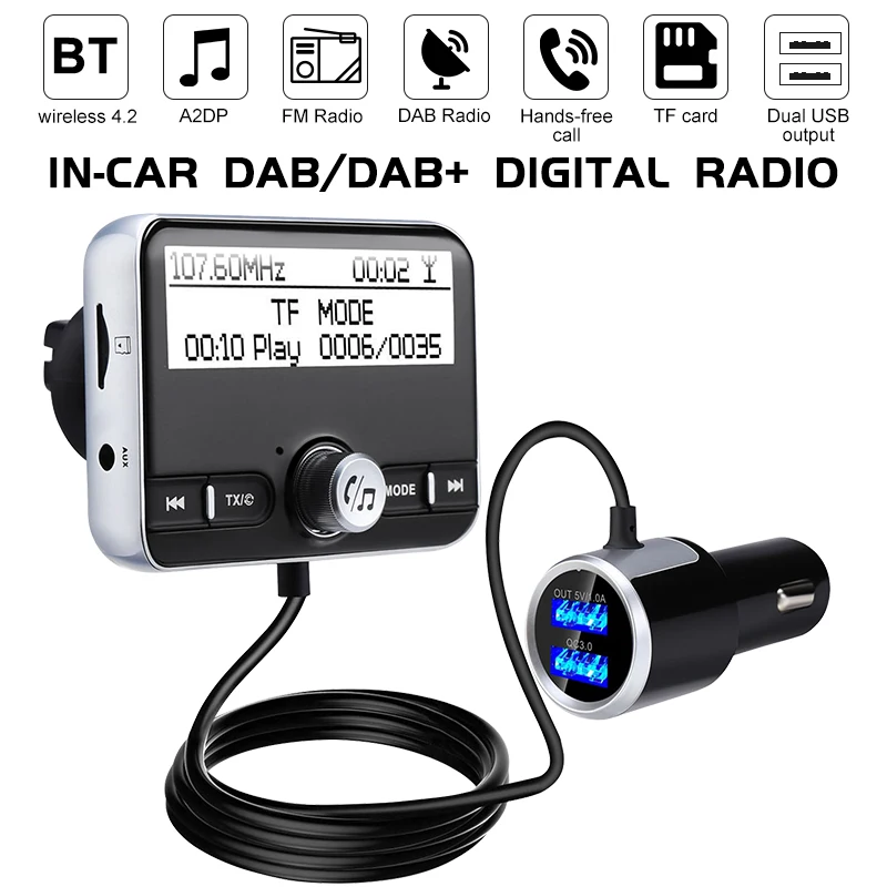 Цифровой радиоадаптер VicTsing DAB/DAB + FM передатчик с Bluetooth гарнитура для звонков два