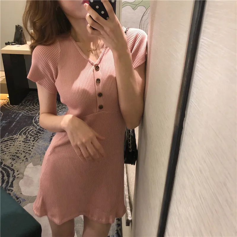 RUGOD 2018 Винтажное платье Тонкое Эластичное на пуговицах Офисное | Женская одежда