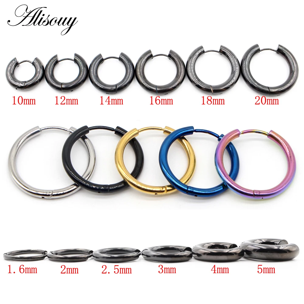 

Alisouy 2PC Hoop Earrings Gold Color Silver Color Colorful Black Round Ear Rings For Women Men Fashion Punk Hoops Earring