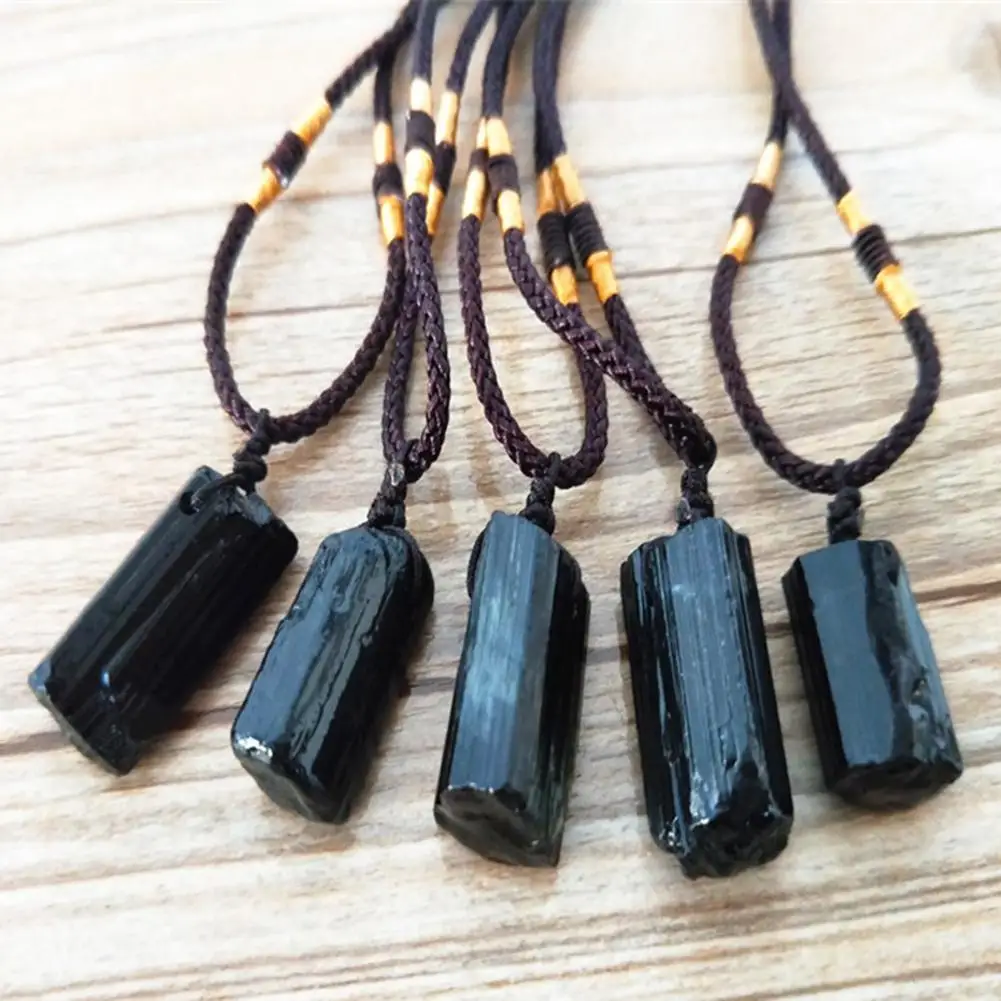 

1pc Natural Crystal Black Tourmaline Stone Pendant Necklace Wired Charm Stone Pendants Natural Healing Pendant Jewelry Gift
