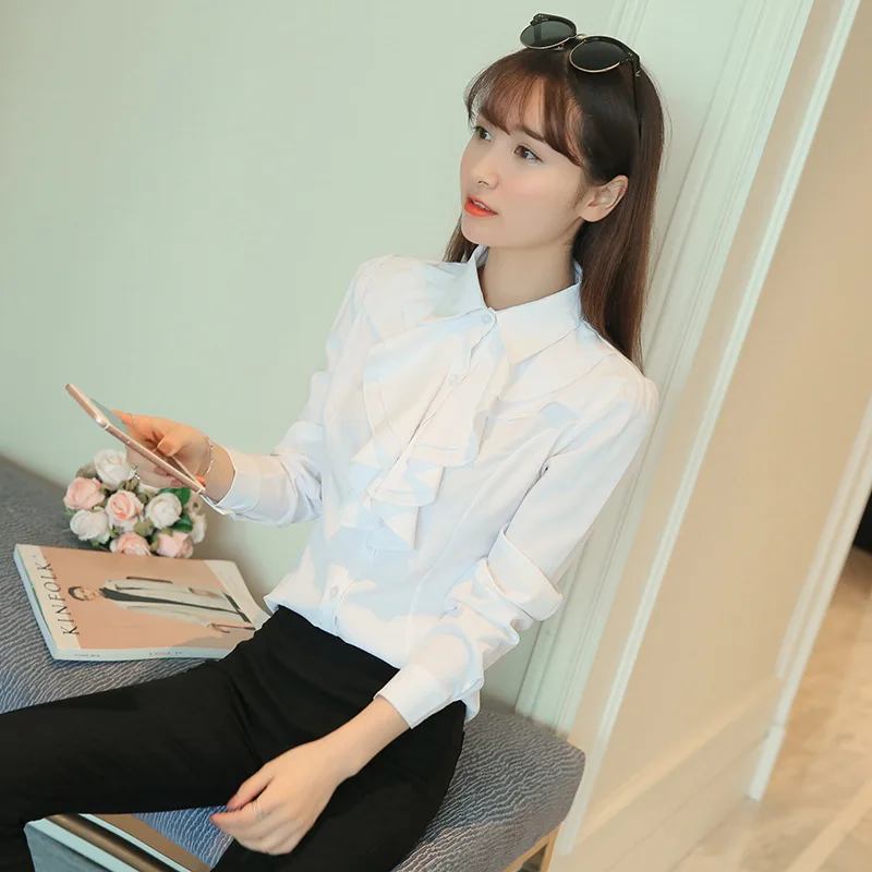 

NIJIUDING Women's Tops White Lace Blouse Shirts 2020 New Fashion Tops and Blouses Long Sleeve Female Shirts Elegant Blouse