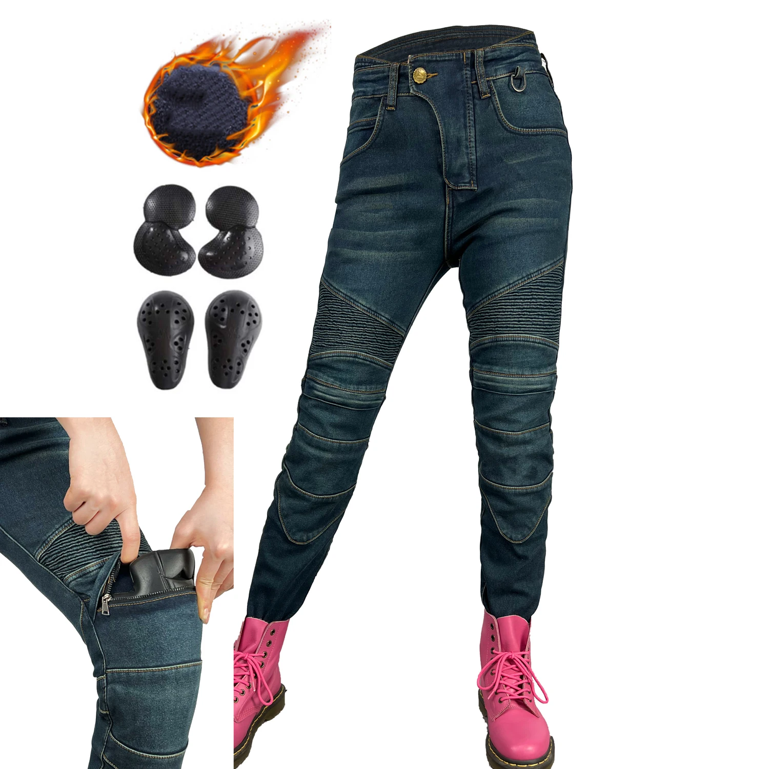 Женские мотоциклетные штаны для верховой езды зимние Бархатные джинсы