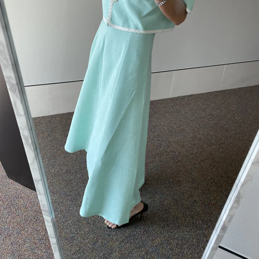 

Women Sets 2021 Summer Korean Chic Ladies French Sweet V-Neck Two-Button Short-Sleeved Jacket High-Waisted Skirts