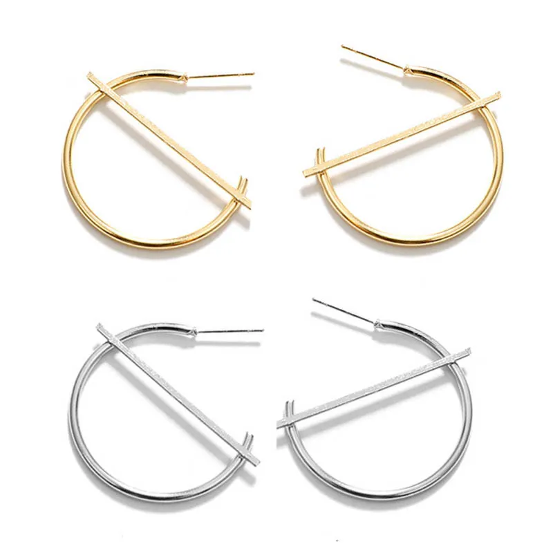 

European Creative Simple Metal Geometric Earrings Punk Nightclub Style C-shaped Smooth Circle Hoop Earrings For Women Girl