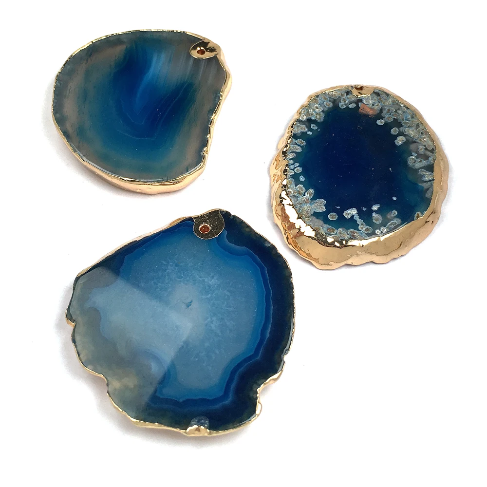 

New 1PC Natural Stone Trendy Royal Blue Agates Pendants Necklace Pendant for Jewelry Making DIY Necklace Size 30x50-40x50mm