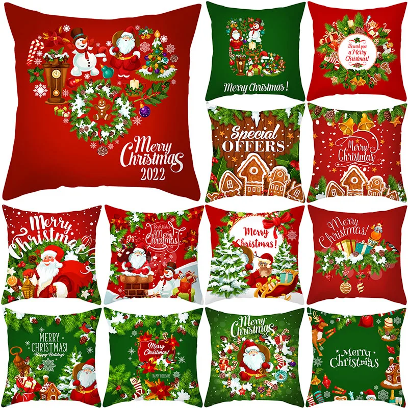 

Рождественская наволочка 45x45 см, мультяшный Санта-Клаус, снеговик, искусственная Обложка в скандинавском стиле