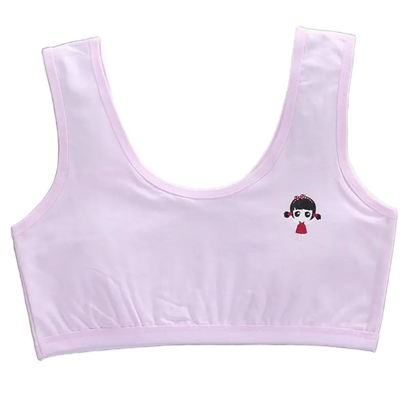 Puberty Girls Wide Strap Training Bra Double Layer Cartoon Underwear Crop Top X3UE