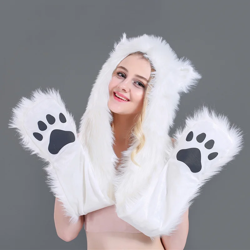 Шапка с искусственным мехом шапка шарф перчатки зимние варежки 3 в 1