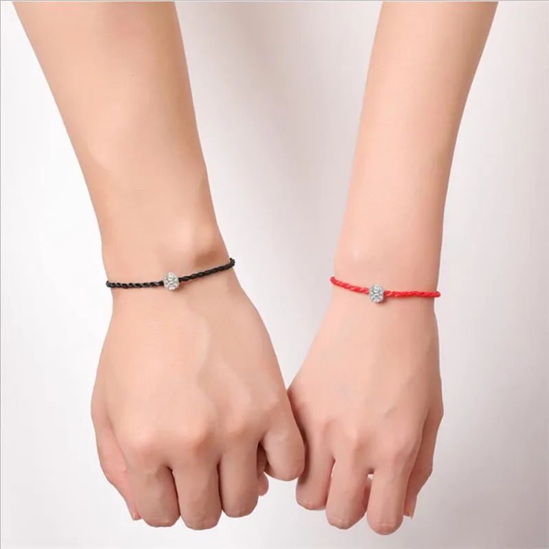 Женский серебряный браслет с шаром Lucky Ball 2 шт. Модный черный веревочный