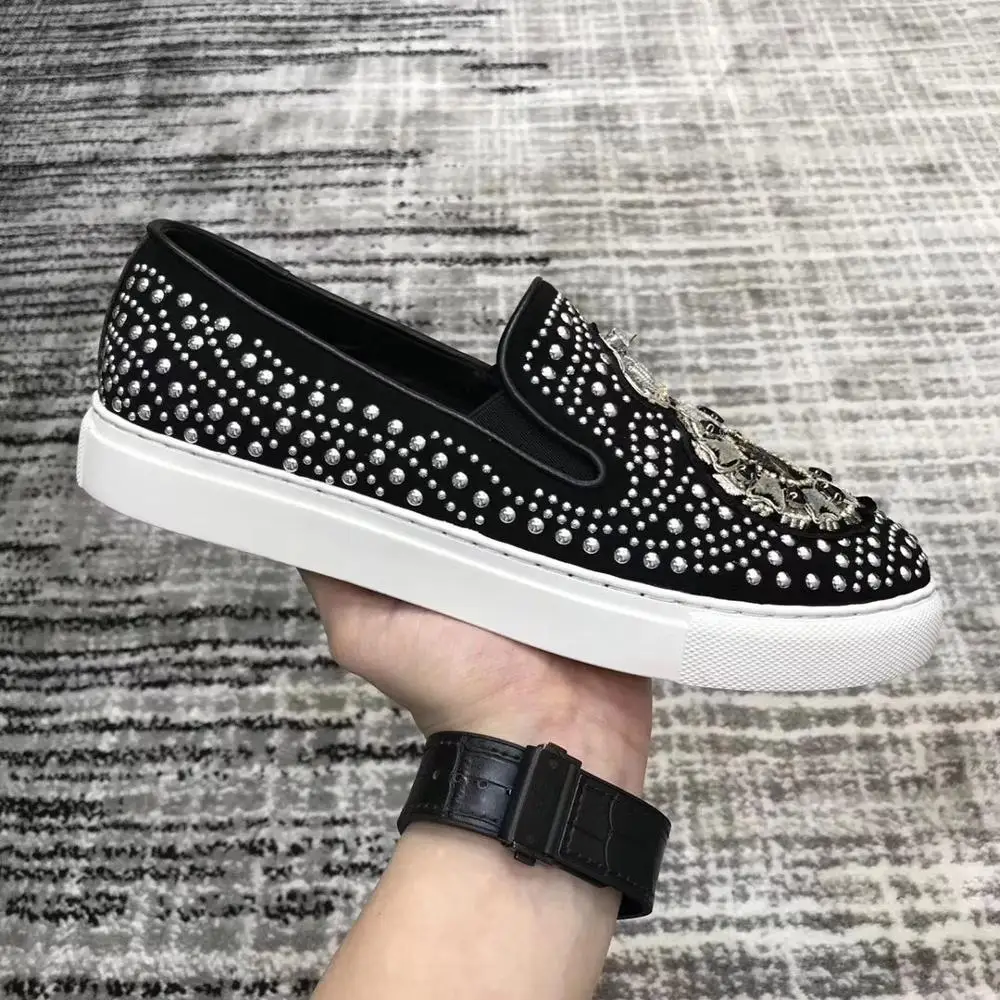 Мужские туфли ручной работы со стразами Стразы с шипами Обувь из натуральной