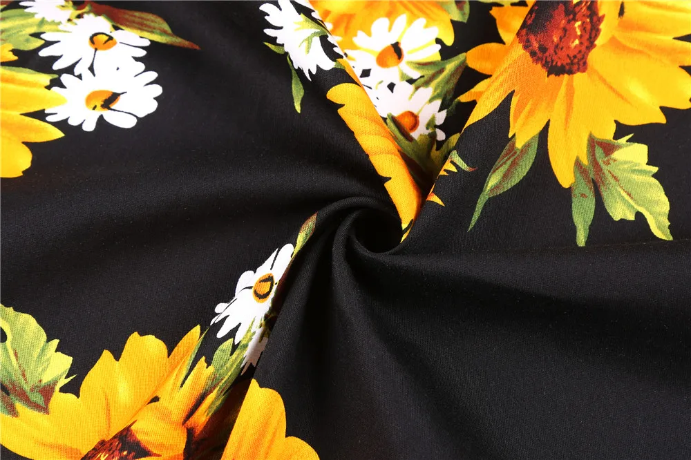 

White Sunflower Cotton Casual Midi Skirt Plus Size 50s High Waist Retro Vintage Women's Swing Pinup Skirts Beach Boho Sundress