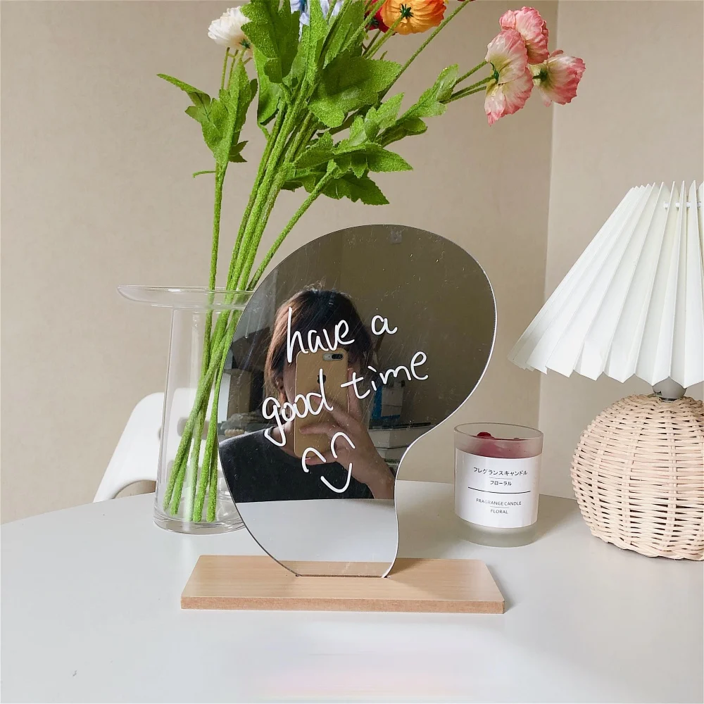 Makeup Mirror Table KOREAN Style Desktop Wood Base Beauty Decorative | Mirrors