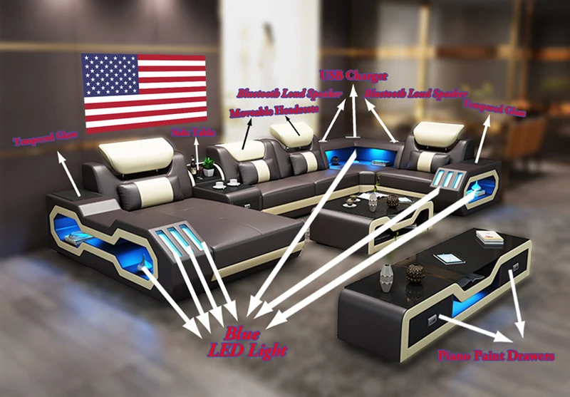 Мебель для гостиной светодиодсветильник очень большой секционный кожаный диван