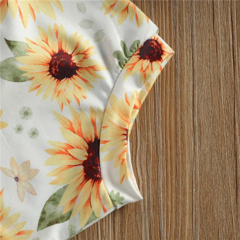 

0-18M Baby Girls Summer Clothing Sets Cute Toddler Infant Baby Girls Letter Print Bodysuit+High Waist Sunflower Shorts+Headband