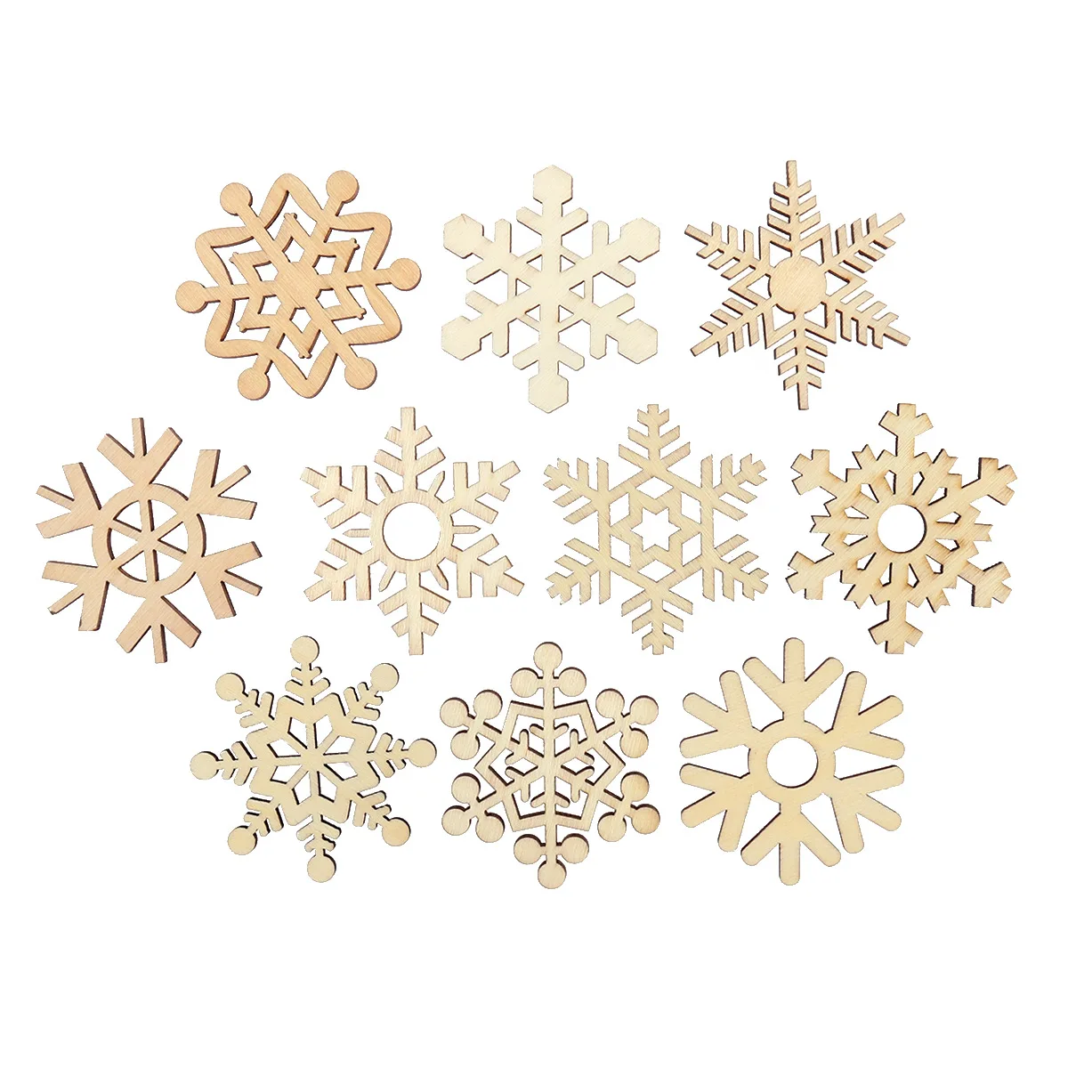 

10Pcs 5cm Wooden Crafts Wooden Snowflake Pendant Hanging Decoration Making Christmas Wooden Hollow Snowflake