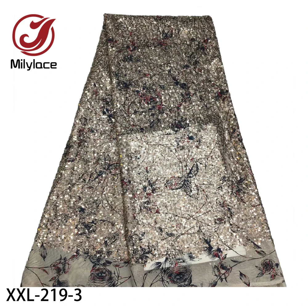 Африканская кружевная ткань с блестками вышитая Высококачественная сетчатая 5