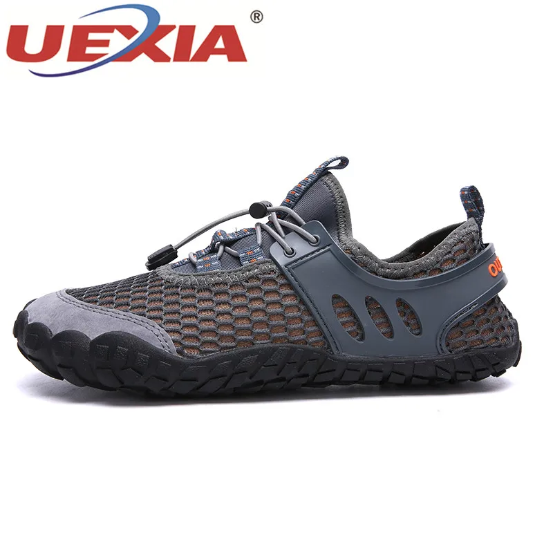 gray UEXIA, модная мужская обувь из дышащего сетчатого материала, кроссовки, обувь на плоской подошве для улицы, удобная мужская повседневная обувь ручной работы, большие размеры 39-47 - Цвет: gray