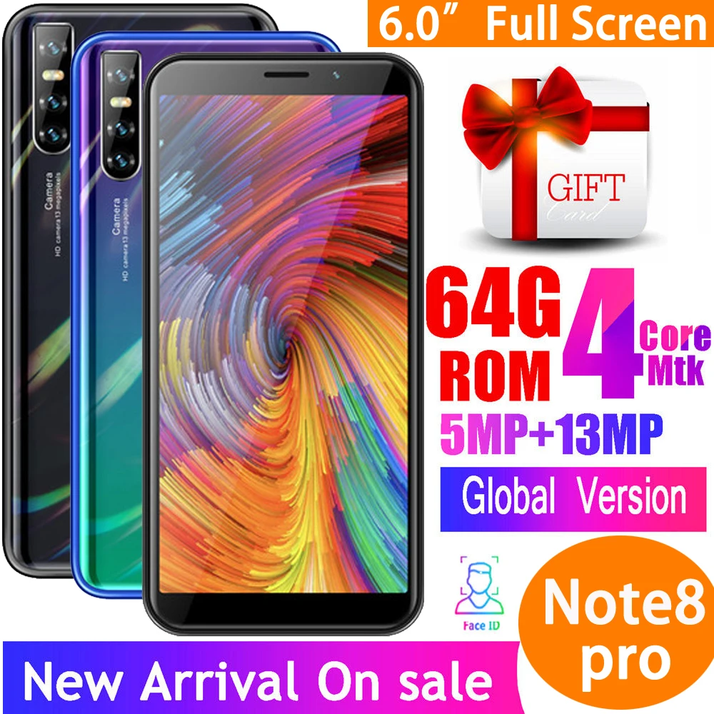 Мобильный телефон Note8 Pro 4 Гб ОЗУ 64 ПЗУ android 6 0 &quotHD 18:9 полный экран MTK6580 четыре ядра
