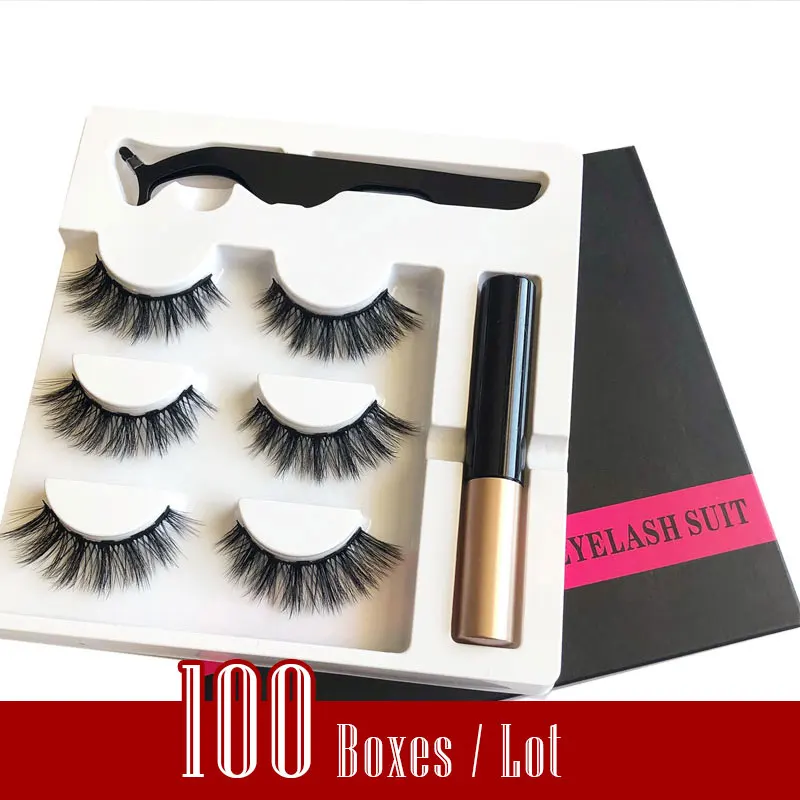 

Wholesale 100 Boxes/lot 3 pairs 3D Mink Magnetic Eyelashes Waterproof Lasting Makeup wimpern extension maquiagem natural eyelash