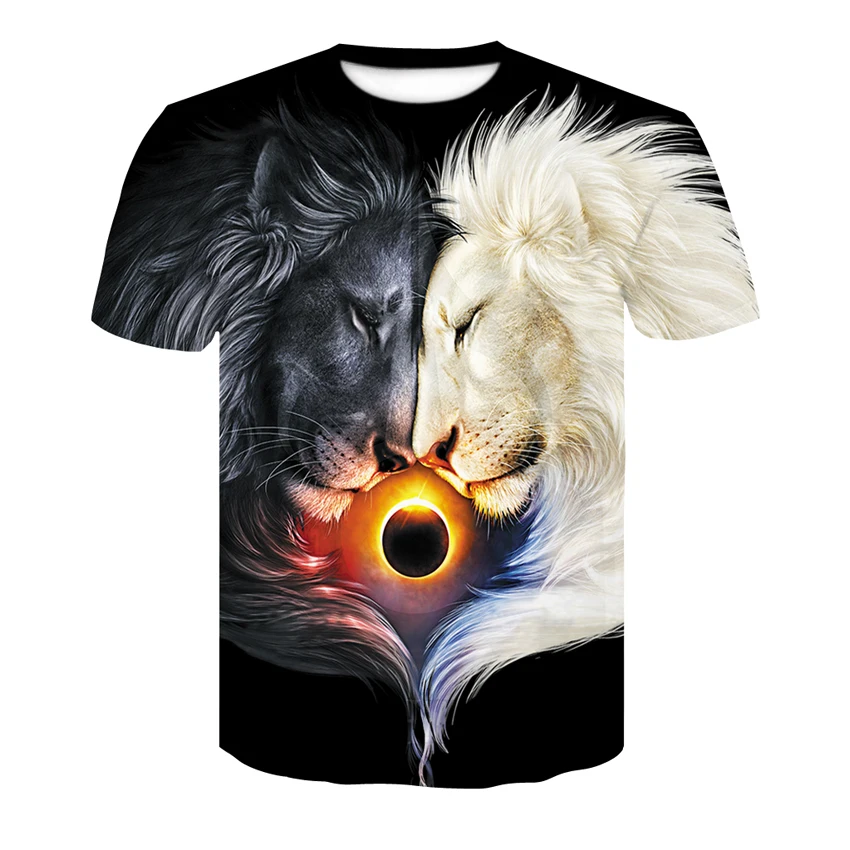 

2020 lion 3d digital printing T-shirt fashion round neck men's shirt summer children's short sleeve