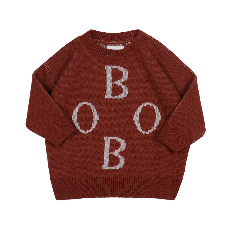 BO KIDS/ г. Осенне-зимние новые детские комплекты свитеров с круглым вырезом, свитер с вышитым буквенным принтом