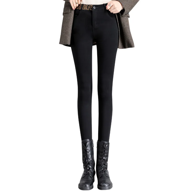 

Plus velvet loose waist elastic pants women's2020 elastic tight show thin trousers high waist small foot pants autumn and winter