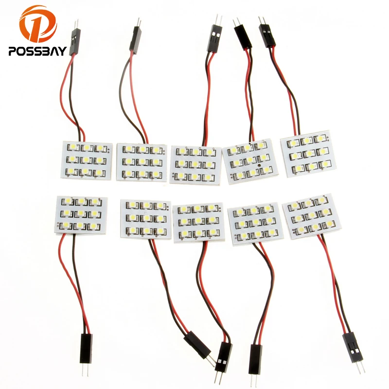 

POSSBAY 10 Pcs Car Dome Panel LED Lights Automobile Interior Reading Bulbs Lamps 9LED SMD 1210 Festoon T10 BA9S Car Styling