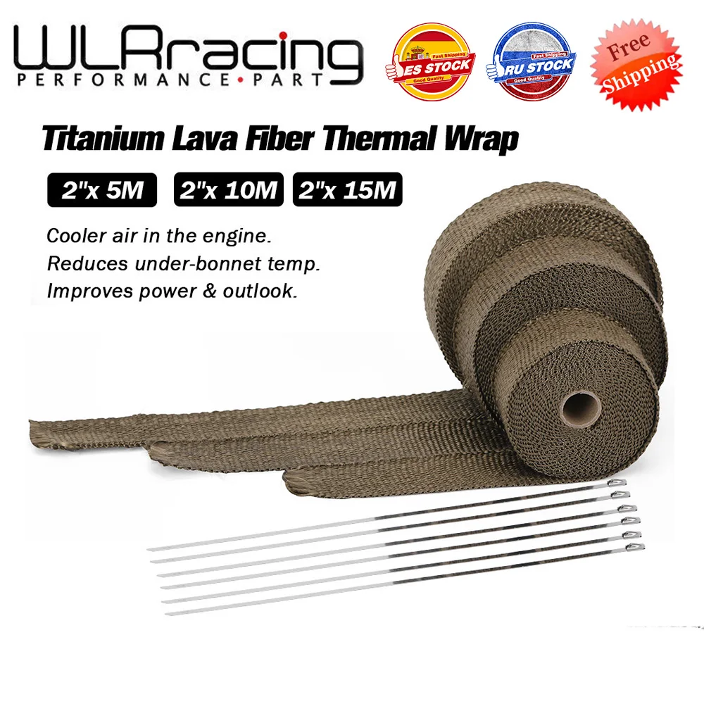 High Quality 5cm*5M 10M 15M Titanium/Black Exhaust Heat Wrap Roll for Motorcycle Fiberglass Heat Shield Tape with Stainless Ties