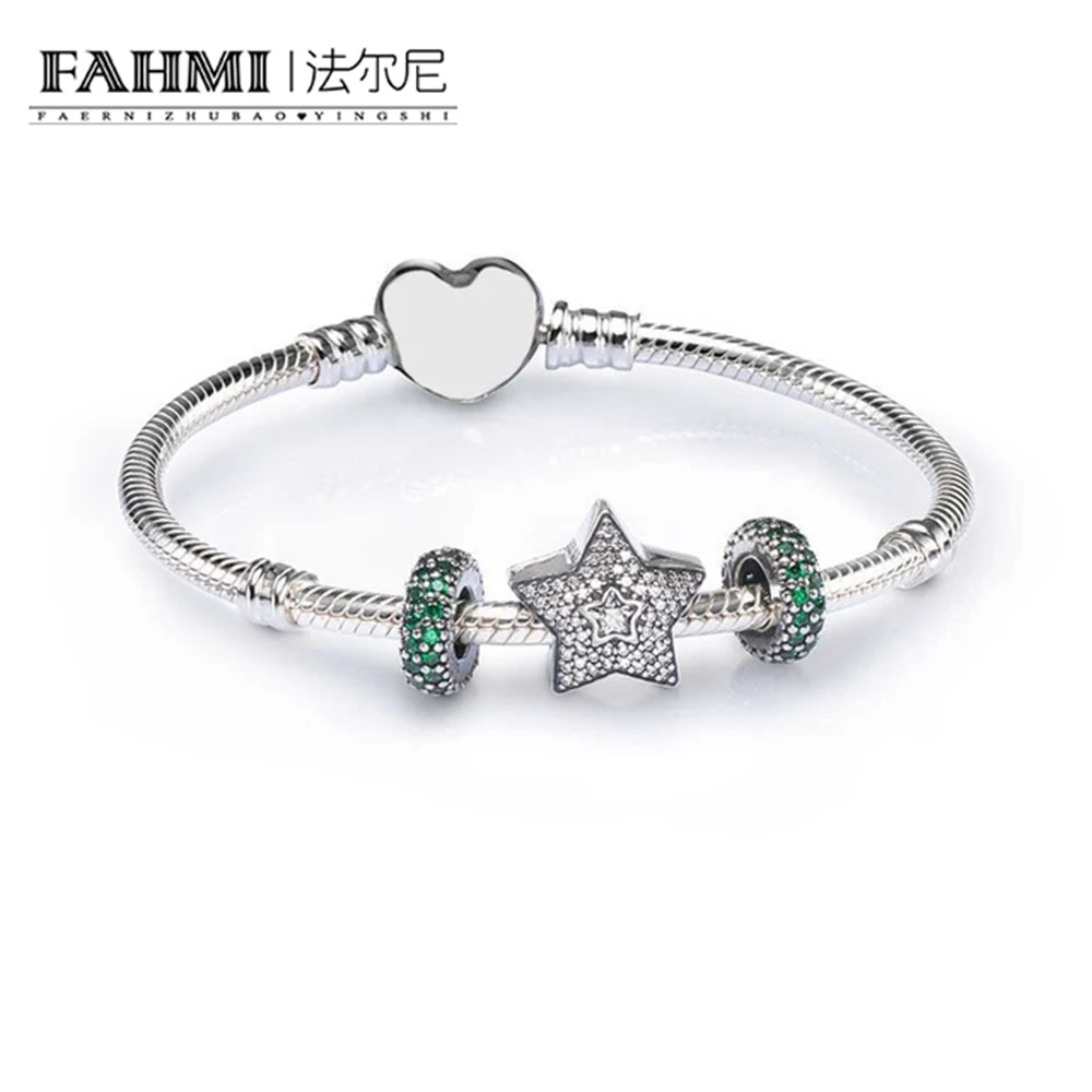 

2020 100% 925 Sterling Silver SALE - PAVE WISHING STAR CHARM BRACELET SET fit DIY Original charm Bracelet jewelry A Set