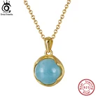 Ожерелье ORSA JEWELS из серебра 925 пробы с натуральным аквамарином 10 мм, модный круглый кулон с драгоценным камнем, ювелирные изделия для банкета GMN06