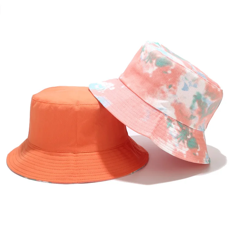 Double-sided Wearing Cap Visor Rainbow Color Bucket Hat Men And Women Cotton Flat Sun Reversible Tie Dye Fisherman