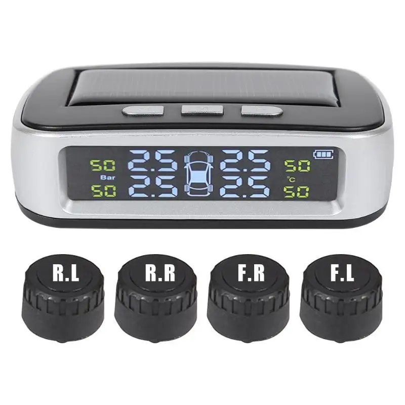 

3.7-5V T03 Solar Car TPMS LCD Color Display Mode Clear Accurate Auto Tyre Tire Pressure Monitoring System with 4 Sensors